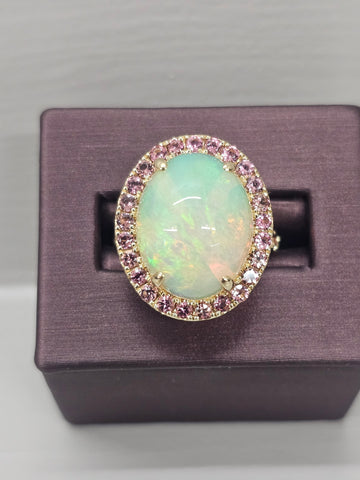 14KY Opal and Pink Tourmaline Ring